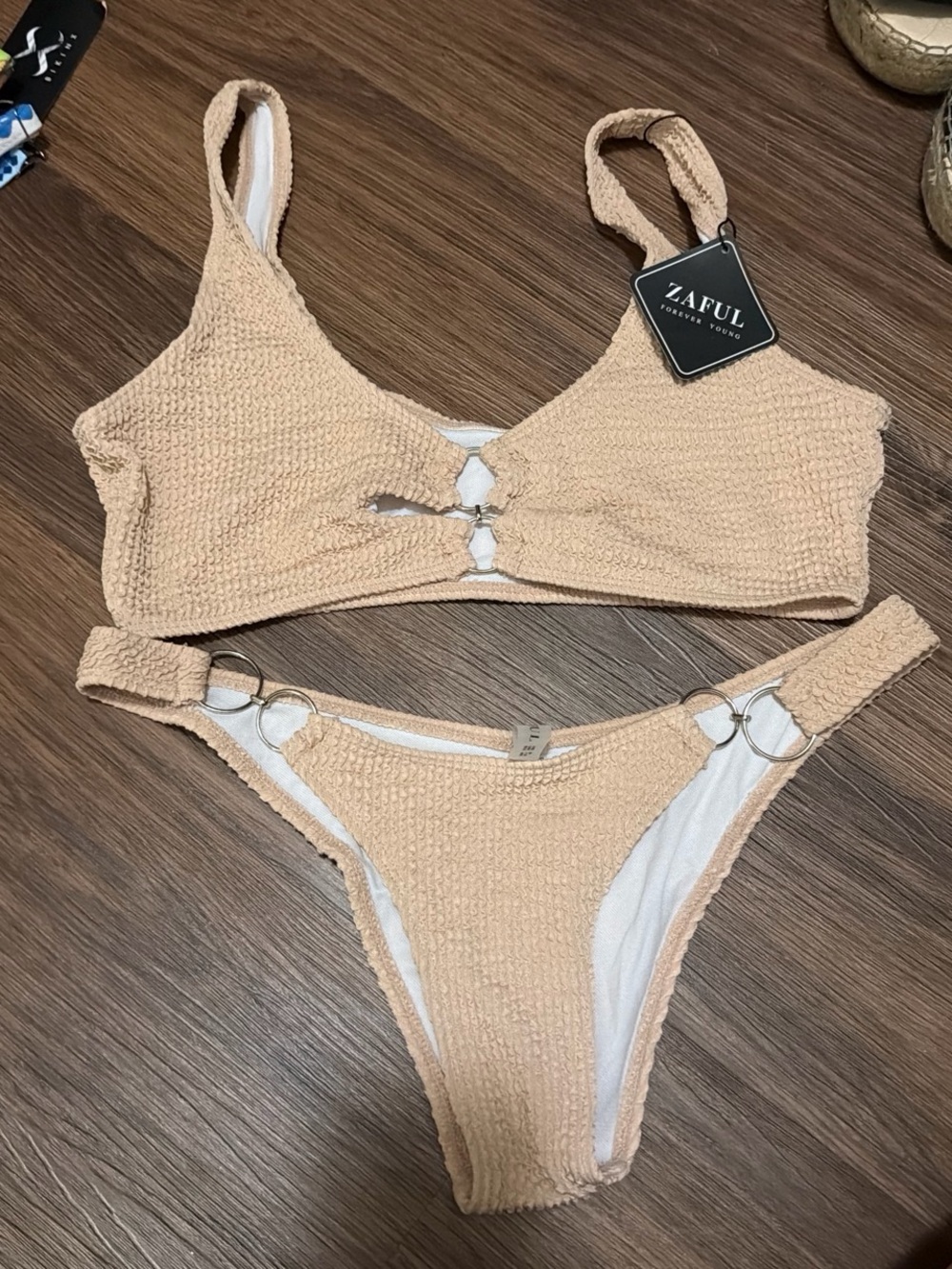 Zaful Beige Textured Ring Bikini Set